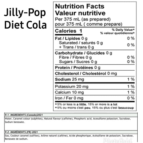 Jilly-Pop Diet Cola Syrup (No Aspartame)